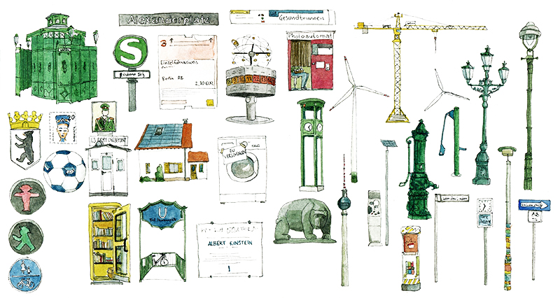 Illustrationen Berlin-Wahrzeichen und typische Elemente für das Cover Geschäftsbericht