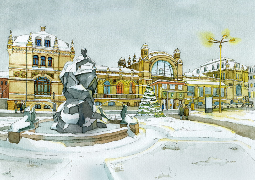 Illustration vom Hauptbahnhof Schwerin, Bahnhofskalender