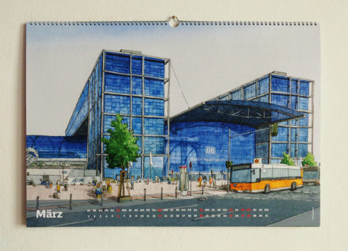 Illustration vom Hauptbahnhof Berlin, Bahnhofskalender