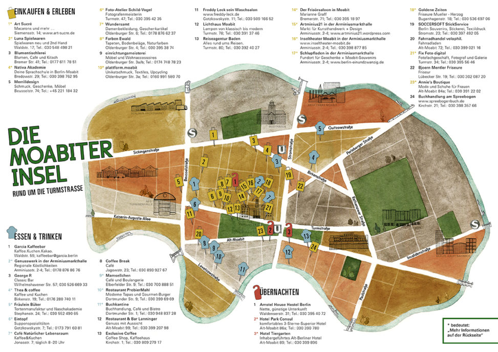 Illustrierte Kiezkarte des Stadtteils Berlin-Moabit