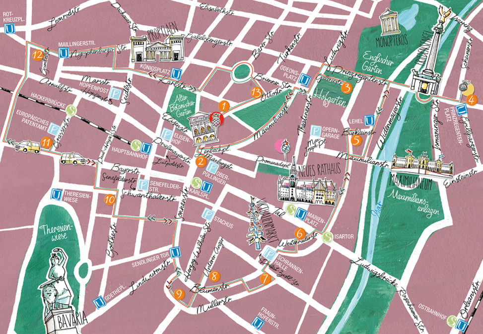 Stadtplan von München, Gesamtansicht mit Showrooms und Locations