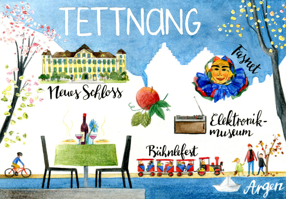 gezeichnete Postkarte der Stadt Tettnang